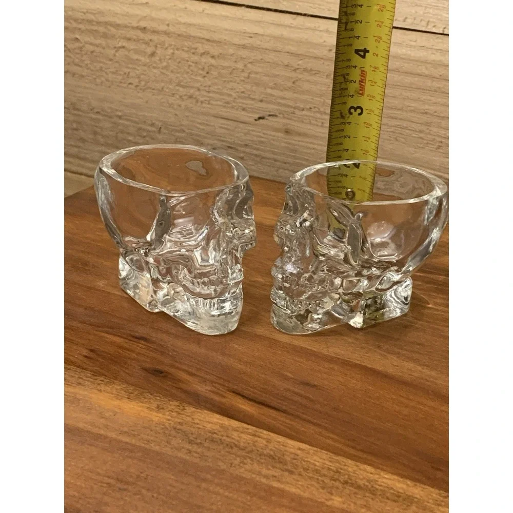 Set Of Clear Glass Crystal Head Vodka Skull Shaped Shot Glasses 2oz‎ Halloween
